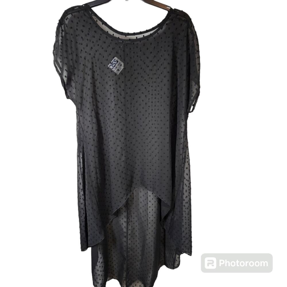 Cha Cha Vente Black Sheer High-Low Swiss Dot Swimsuit Coverup Women's Size S